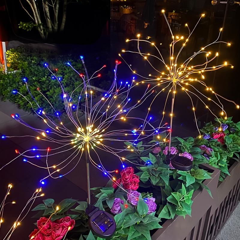 2pc solar dandelion firework lights no wiring plug and play 90 120150 led lamp beads outdoor waterproof garden lights garden balcony homestay scenic spot camping party decorative halloween christmas festive atmosphere lamp 37 8x3 2