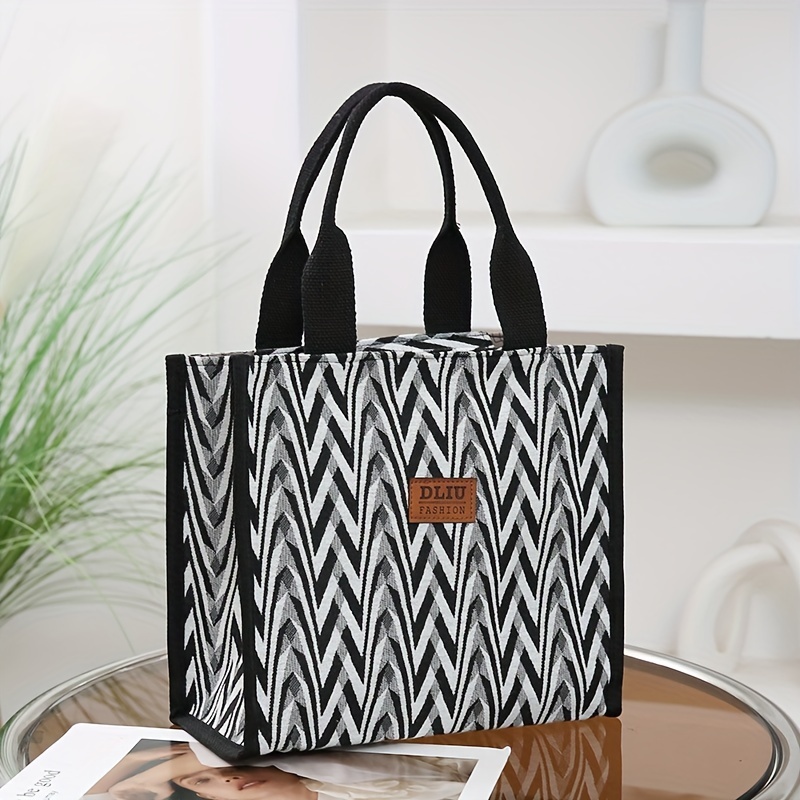 Plaid Embossed Canvas Tote Bag, Letter Patch Decor Shoulder Bag, Fashion  Large Capacity Handbag For Women - Temu