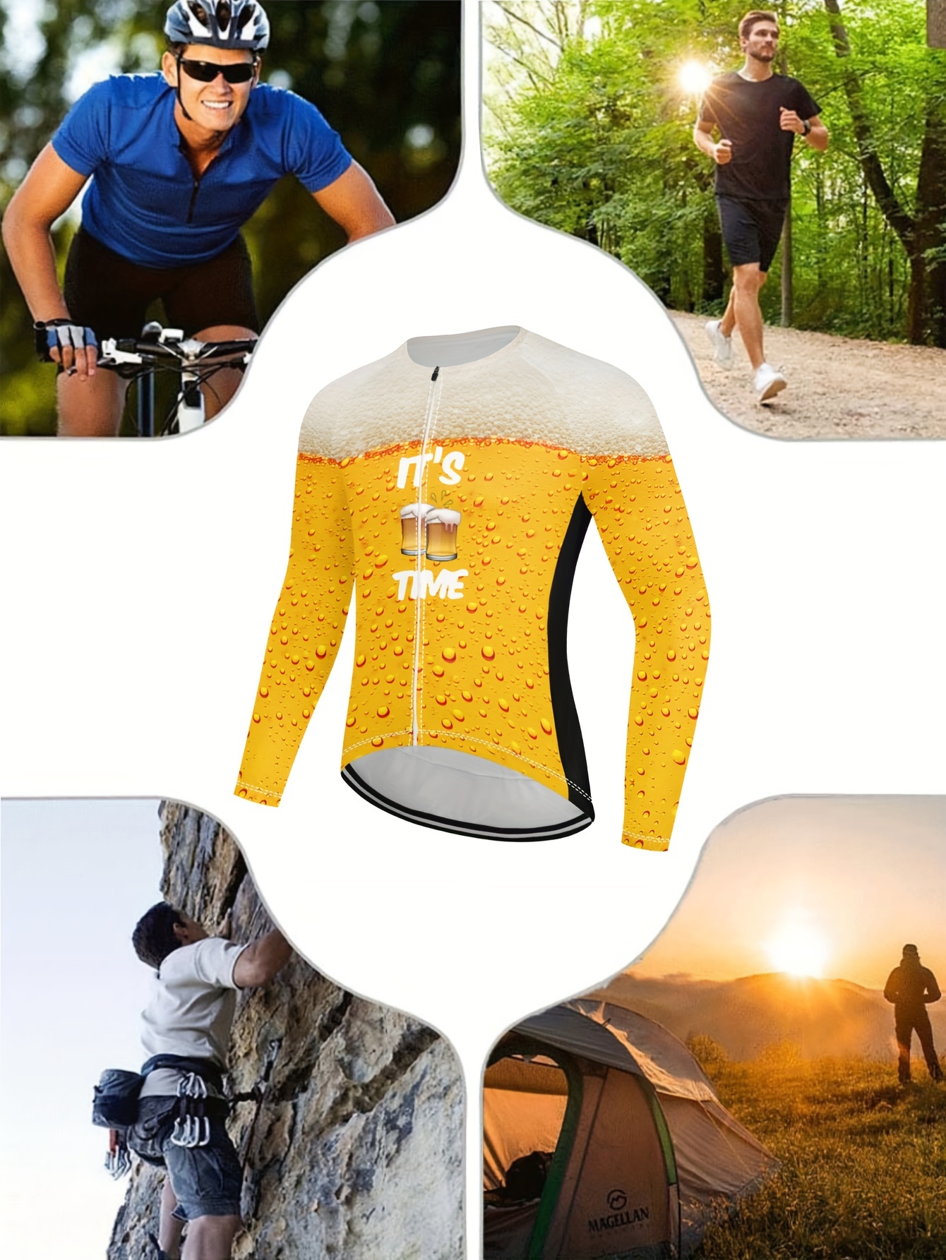 Men's Beer 3d Pattern Zip Up Long Sleeve Cycling Jersey, MTB High Quality  Maillot Bike Shirt Mountain Bicycle Clothing