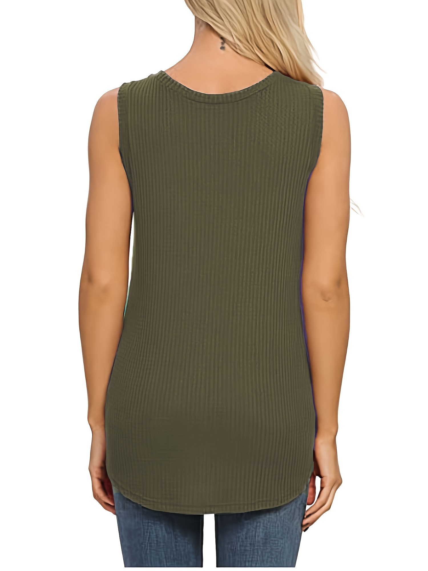 Women's Loose Fitting Sleeveless Tank Top - Army Green