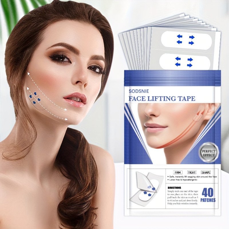 40 Pcs Face Tape Lifting Invisible with String for Wrinkles, Jowls, Neck,  Eye, Waterproof High Elasticity V Shape Lift Tape Stickers, Instant Makeup