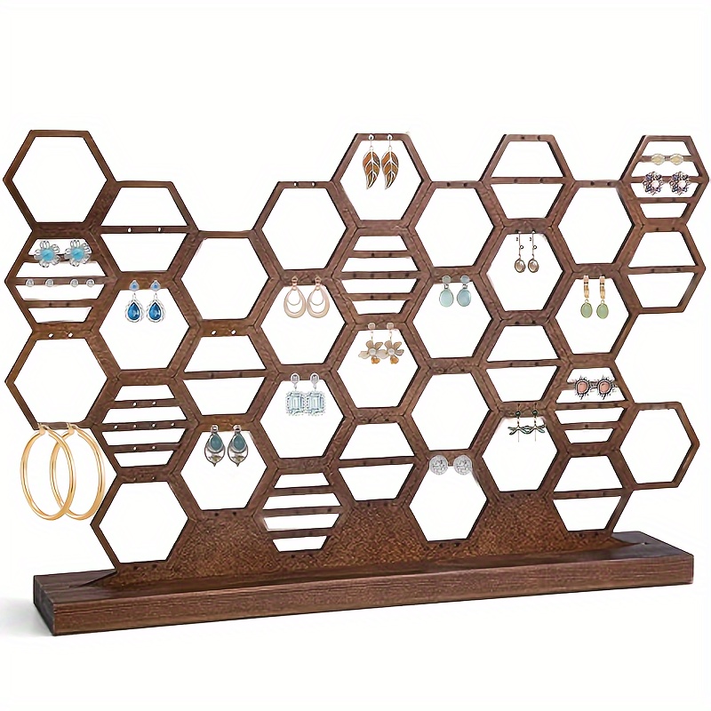 

1pc Hive Jewelry Organizer, Wooden Earrings Display Stand For Earrings Ear Studs Necklaces Bracelets, Honeycomb Earring Stand