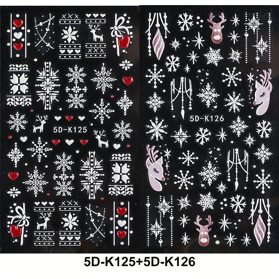 5D Embossed Christmas Nail Art Stickers Snowflake Nail Decals