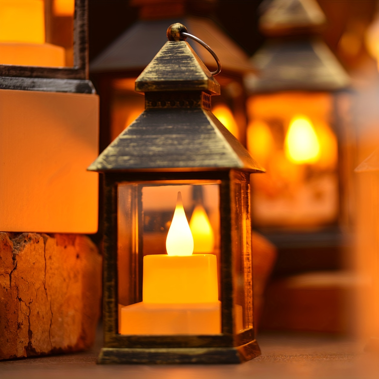 Portable Handheld Lantern,LED Lantern Orange Candle Lantern Battery  Operated Lantern for Outdoor Decoration,Castle 
