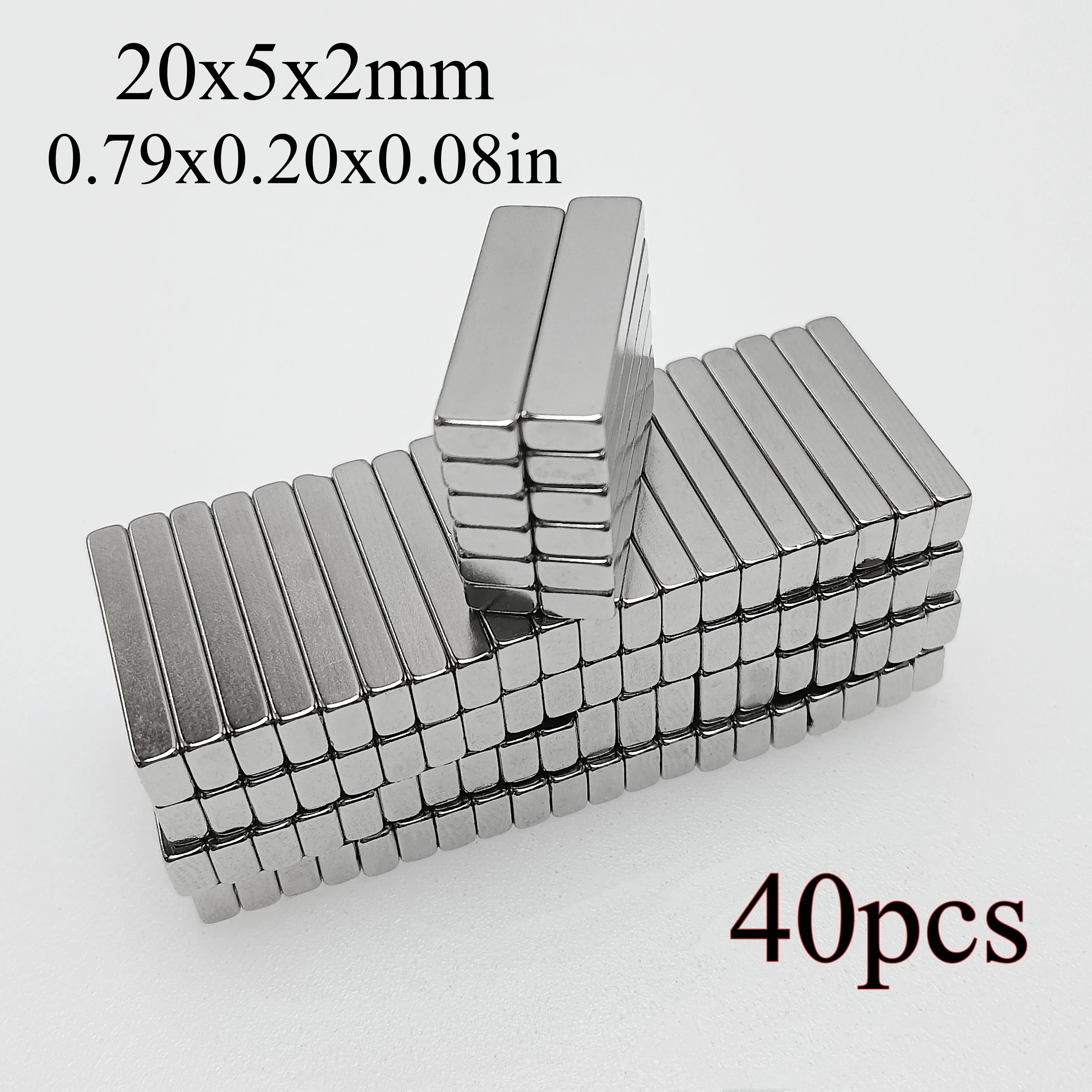 

40pcs 20x5x2mm Super Strong Neodymium Square Rare Earth Magnets, 20mm X 5mm X 2mm N35 Square Magnet For Tools