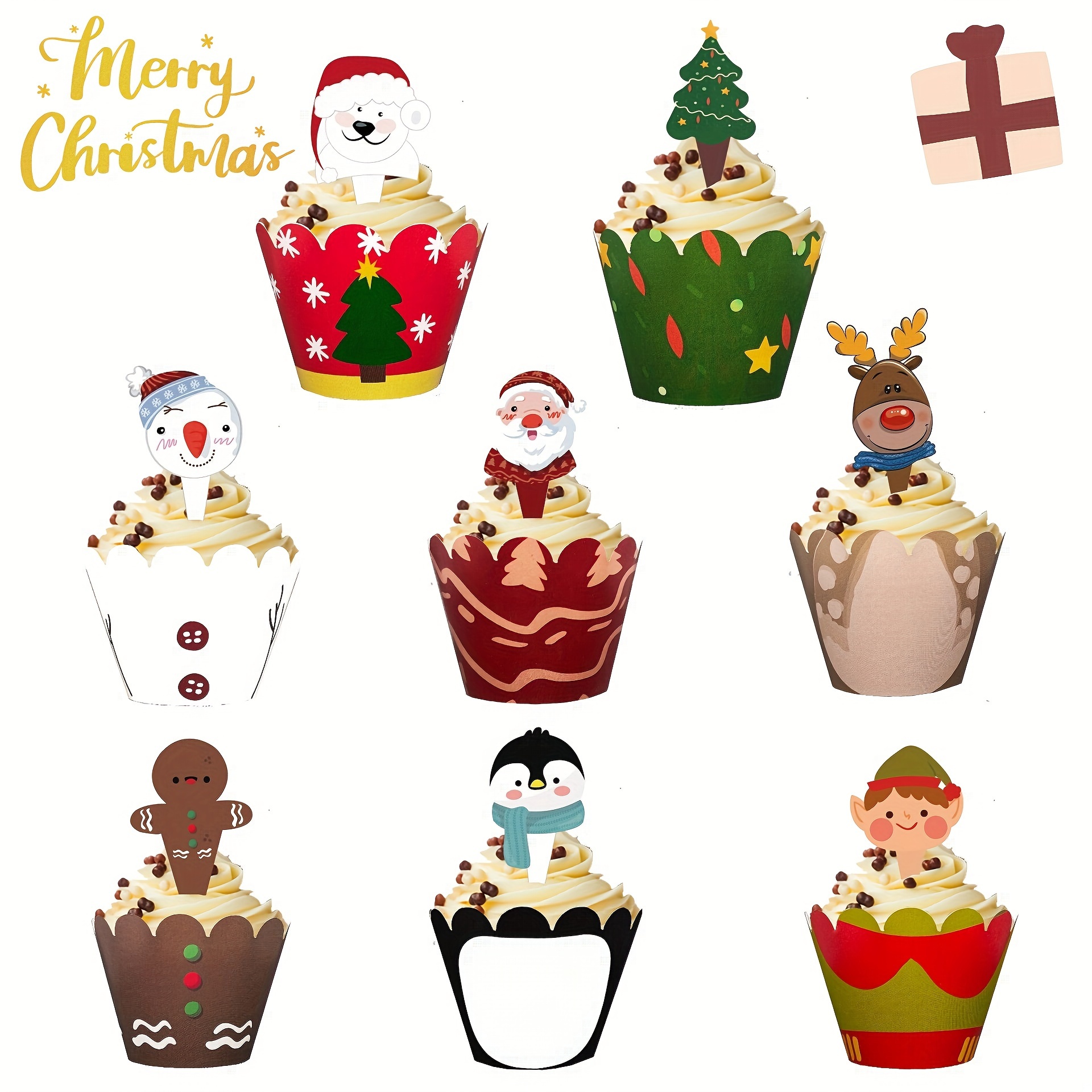 Christmas Cupcake Liners Elk Christmas Tree Snowman - Temu