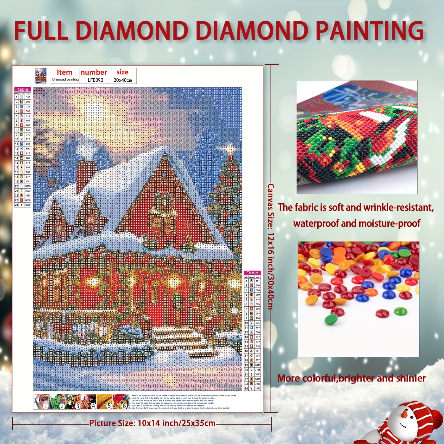 Yomiie 5D Diamond Painting Christmas Full Drill by Number Kits, Snow Xmas Outskirts Paint with Diamonds Art Landscape Day and Night Town Crystal