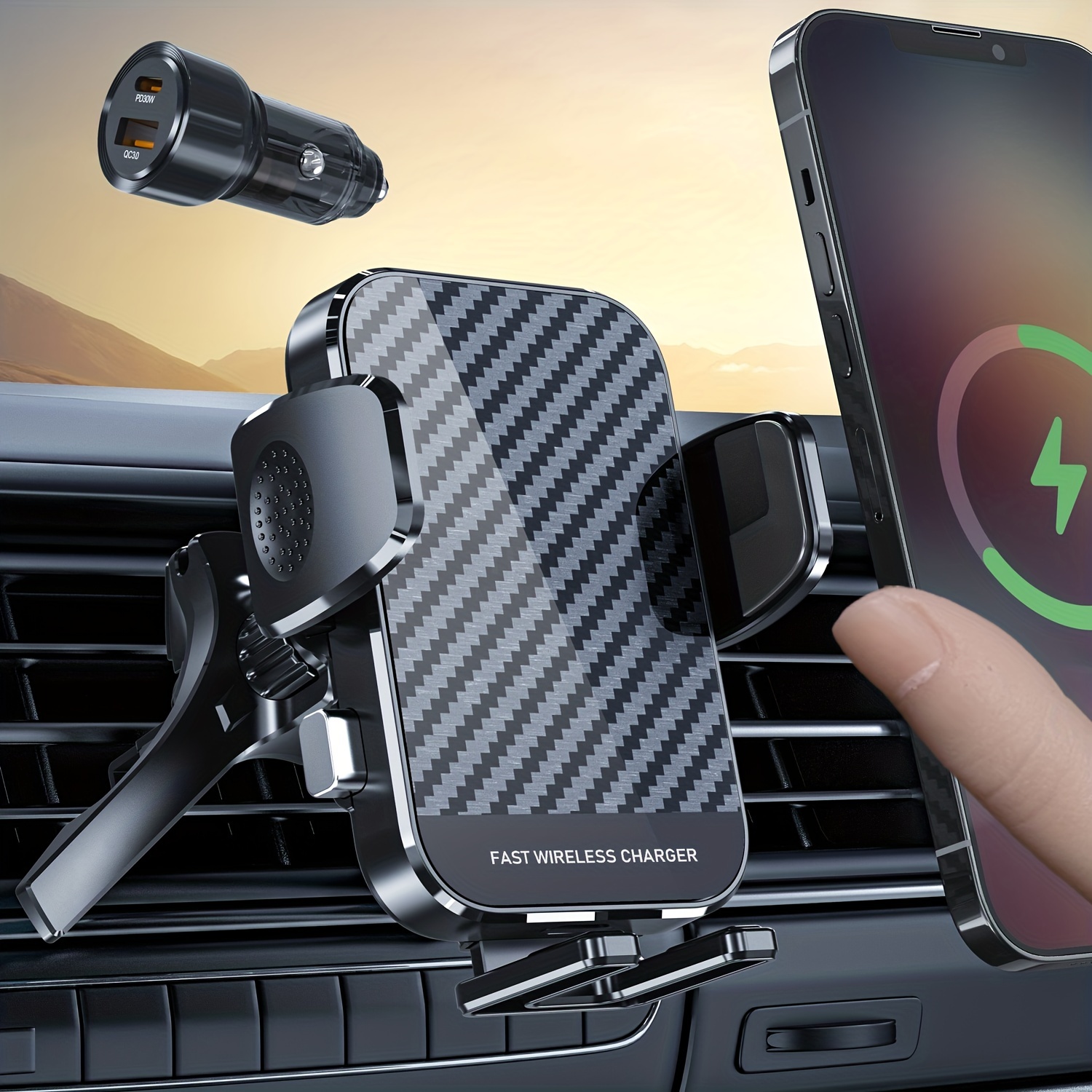 Qi Fast Wireless Car Charger Phone Holder - Compatible With Iphone