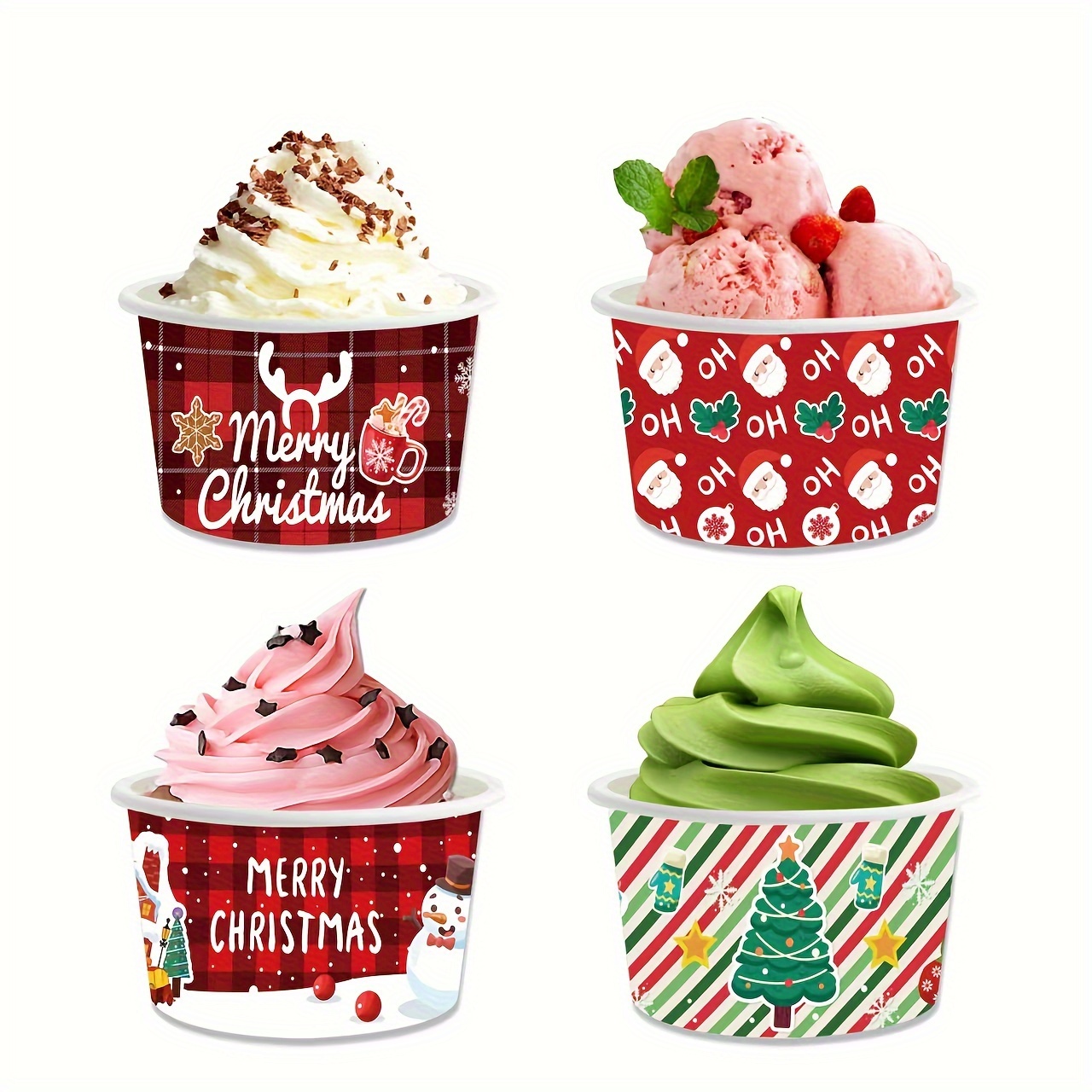 Lallisa 200 Pcs Christmas Disposable Bowls Xmas Soup Bowls Treat Snack Cups  for Christmas Party Supplies Ice Cream Cups Christmas Red and Black Plaid
