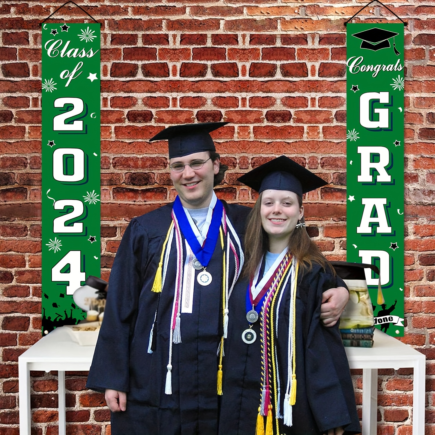 2024 Graduation Decorations-Class of 2024 Congrats Grad Porch Sign  Banner,Door Hanging Welcome Banner for Blue Graduation Party Supplies