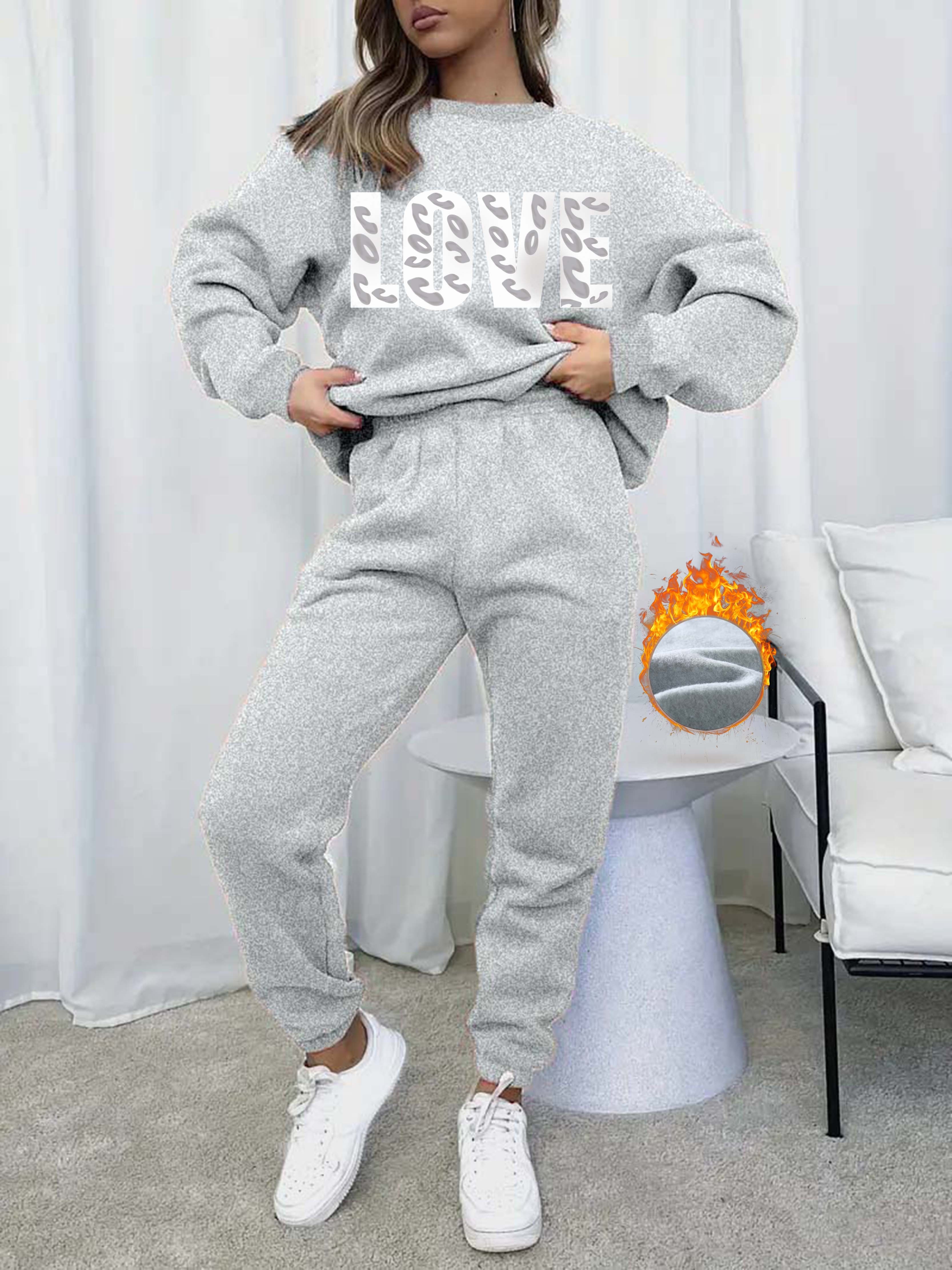 Letter Print Sweatsuits Two Piece Sets White Long Sleeve Tops