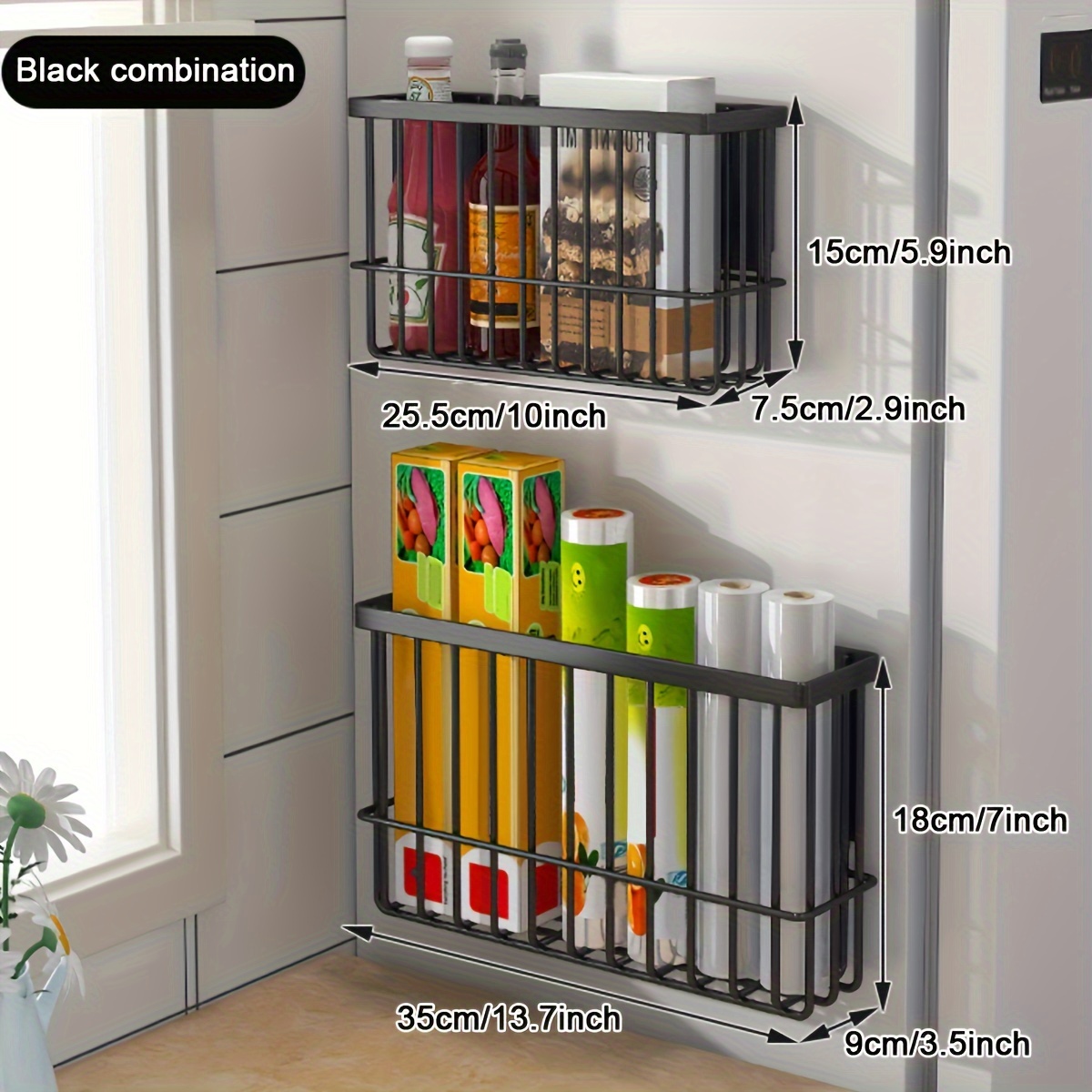 Rurah Plastic Refrigerator Cling Film Storage Rack Shelf Wrap Cutting Wall  Hanging Paper Towel Holder Kitchen Accessories,Khaki