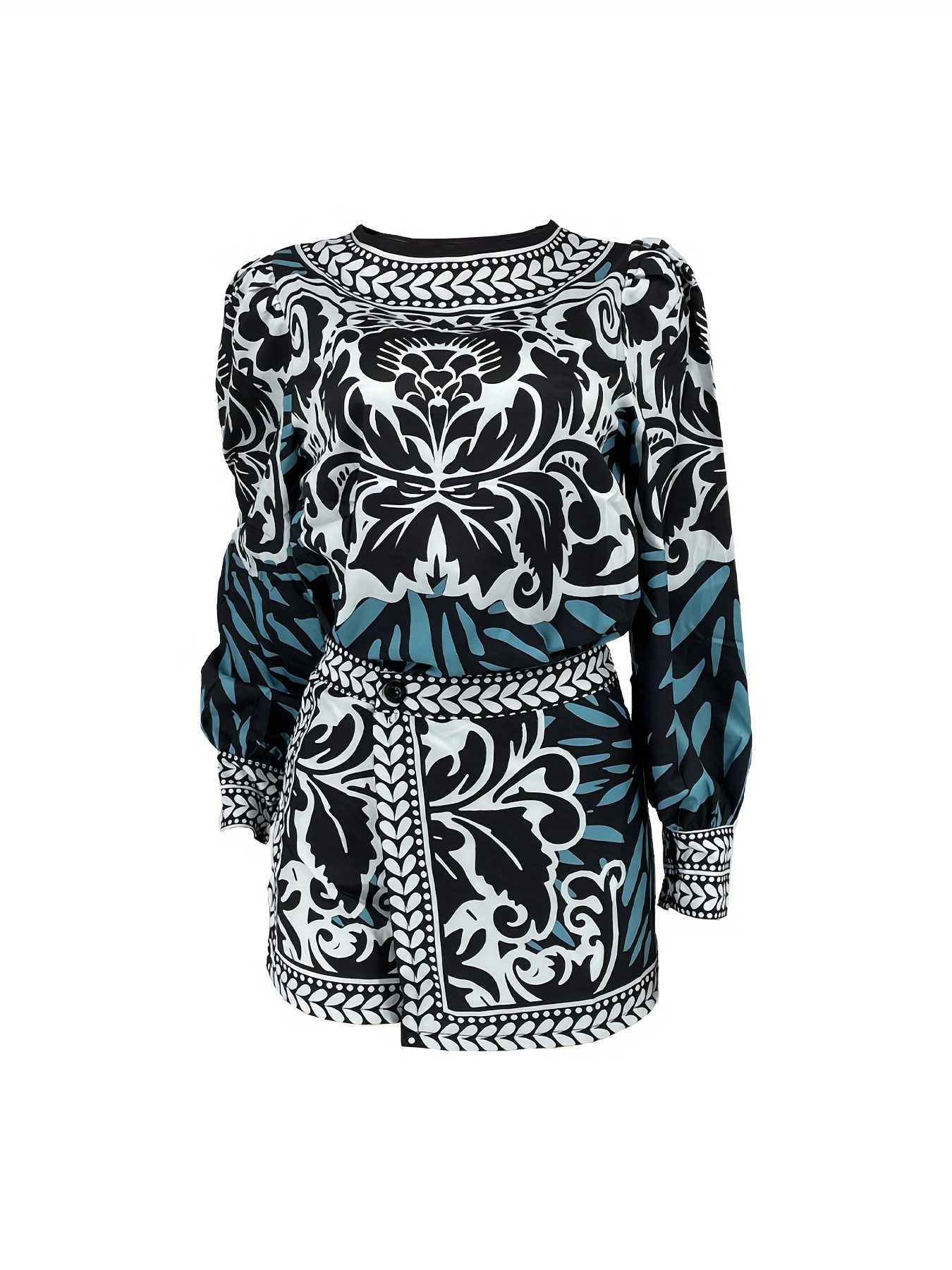 Floral Print Casual Top & Skort Set Long Sleeve