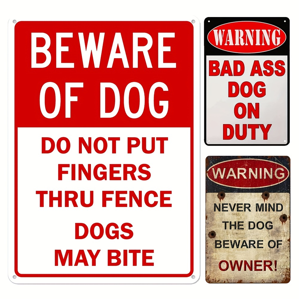 1pc Beware Of Dog Do Not Put Fingers Thru Fence Sign Rust Free Aluminum Bad Ass Dog On Duty Vintage Tin Sign Yard Sign For Garden 8x12 Inch