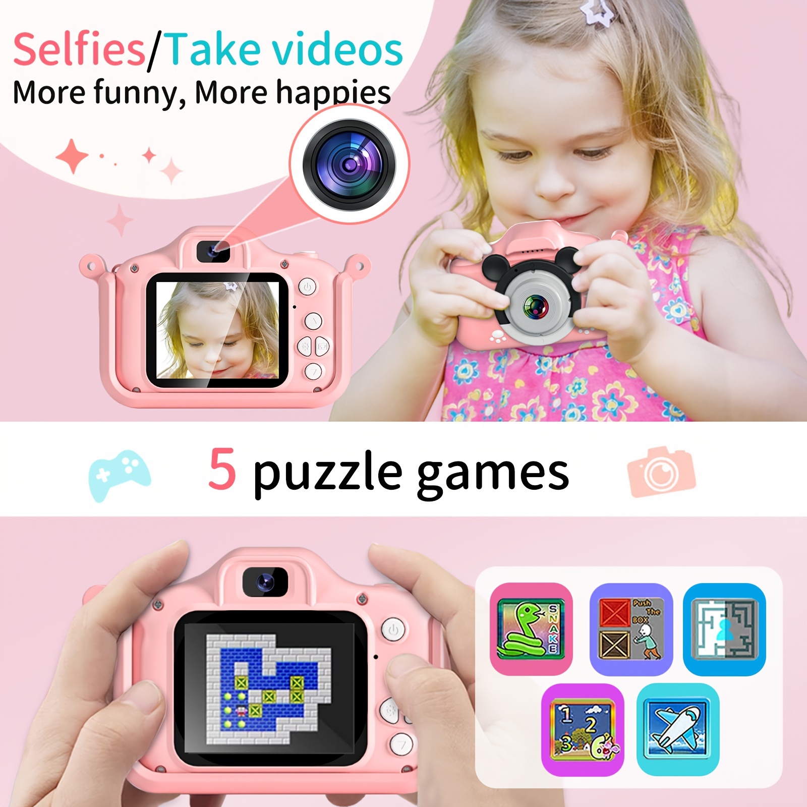 Cámara de fotos y videos para niños con juegos