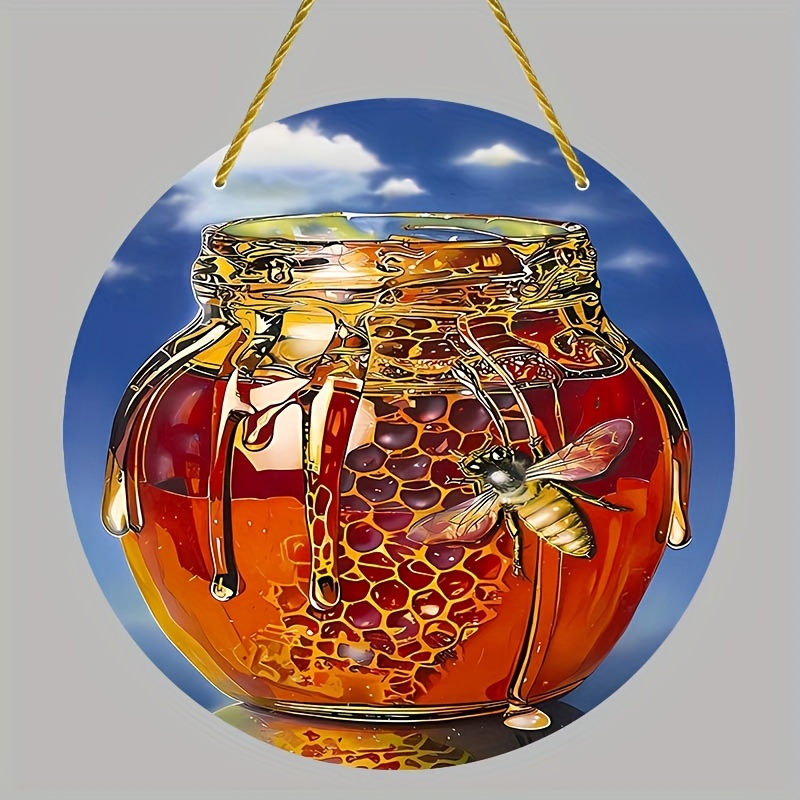 Tarro de miel de cerámica con cuchara de miel de madera, maceta de miel con  cuchara, tarro de miel con soporte, decoración de gran abeja, decoración
