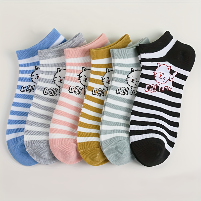 Striped Cartoon Graphic No Show Socks Girl's Cute Comfy - Temu