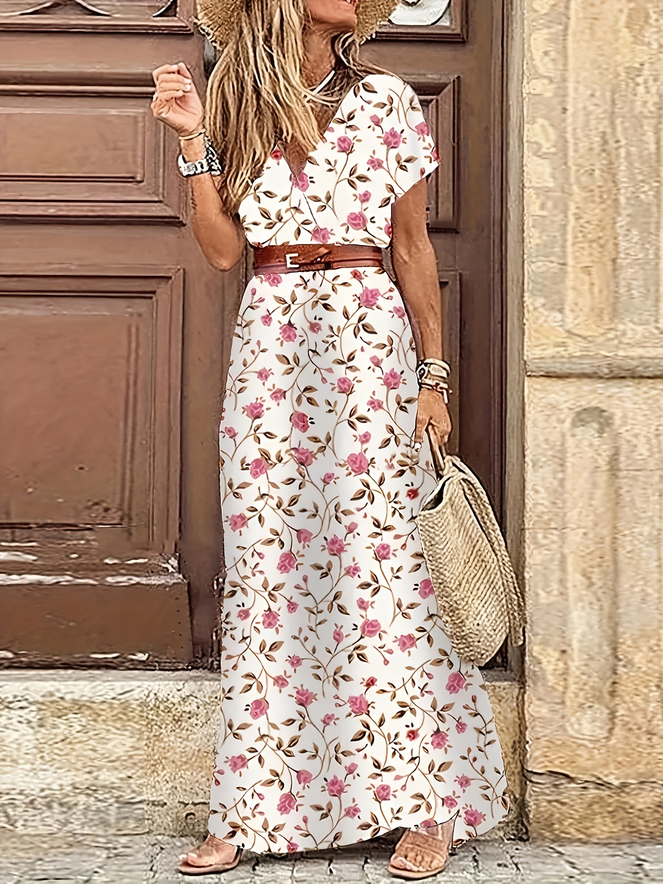 Vestido elegante com miçangas casual estampa floral - Temu Portugal