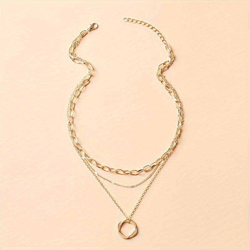 Golden Circle Pendant Necklace Adjustable Layered Clavicle Chain