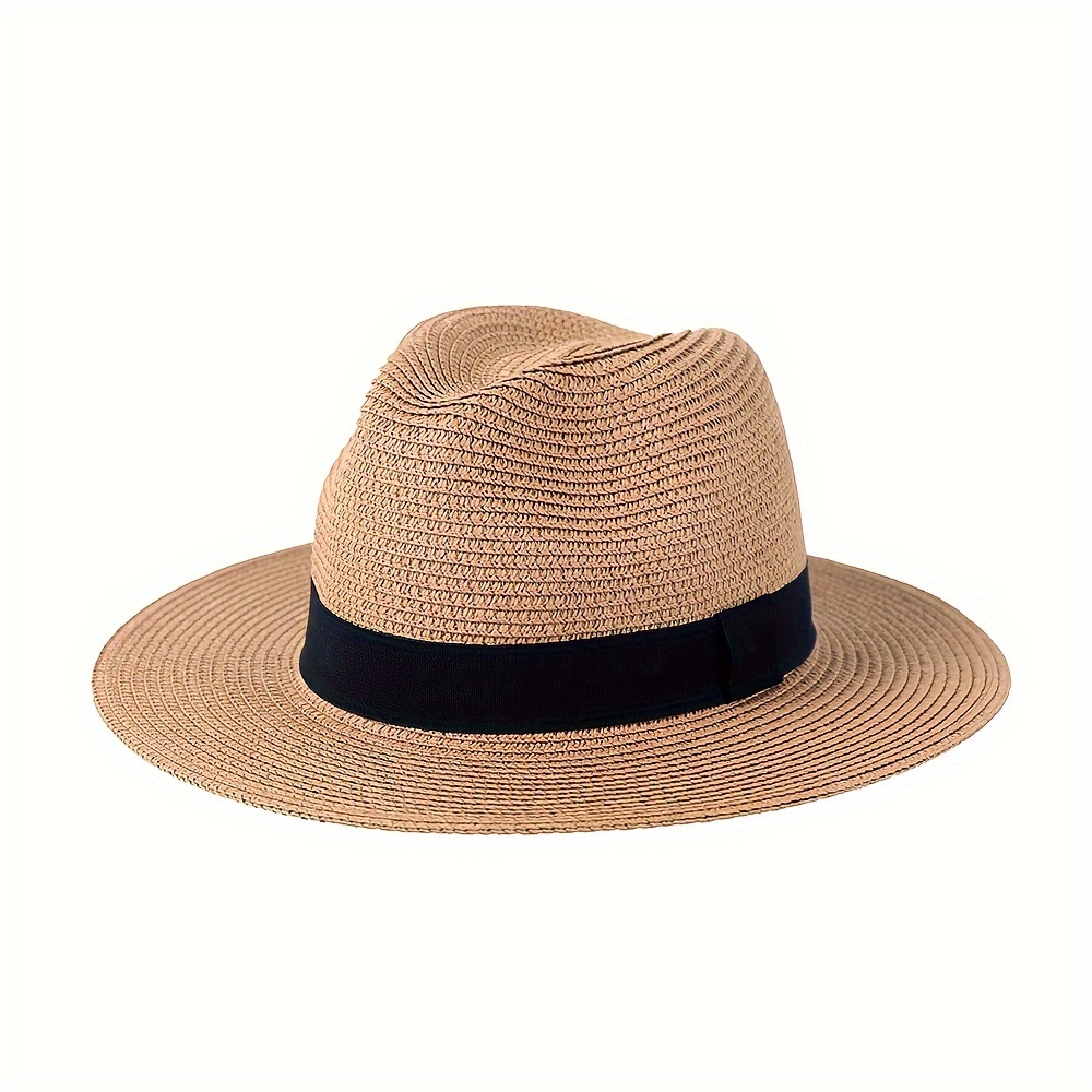 1pc Natural Grass Hat, Men's Panama Cowboy Hat, Fashion Versatile Foldable  Adjustable Straw Sun Hat