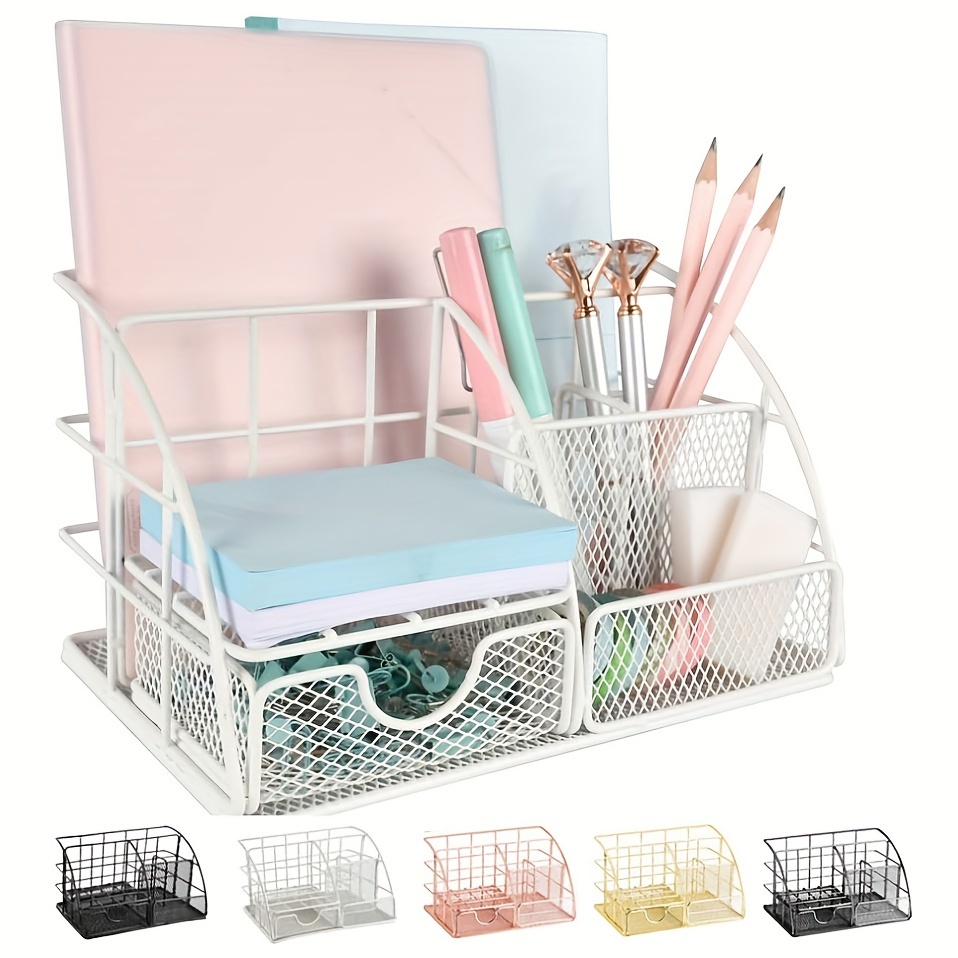 Mesh Desk Organizer and Storage - Office Organizer with 3 Sliding