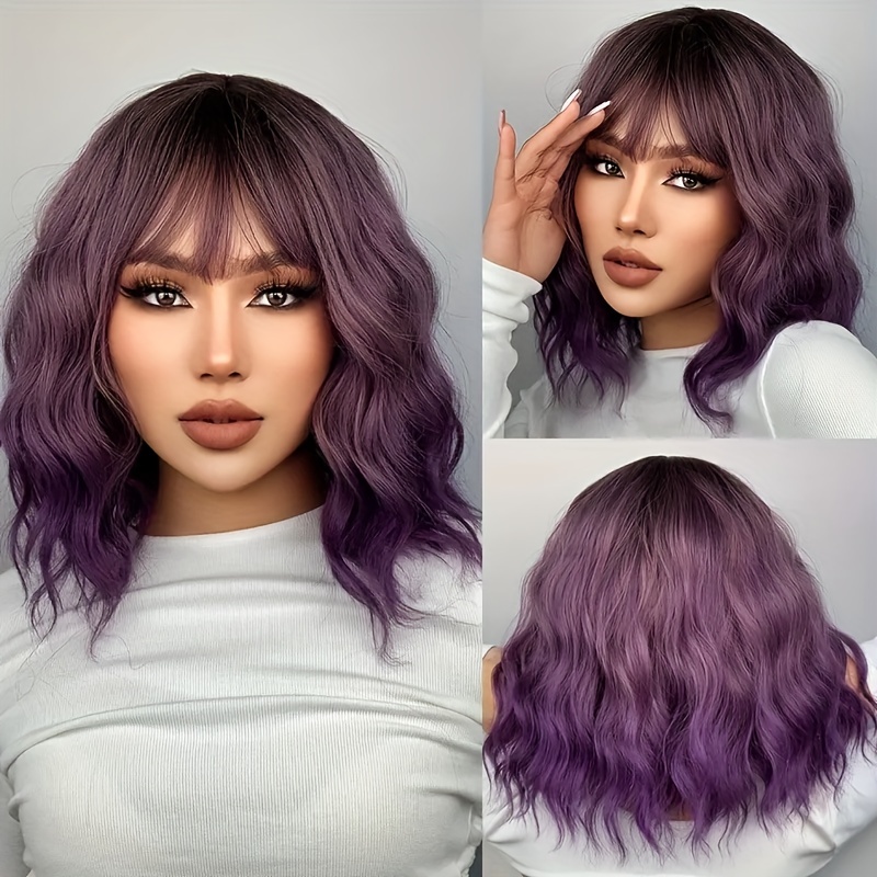Ombre Water Wavy Bob Wig with Dark Roots for Women