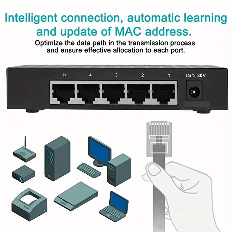 Switch 5 Port Gigabit Switch Network Adapter Adaptive Switch - Temu