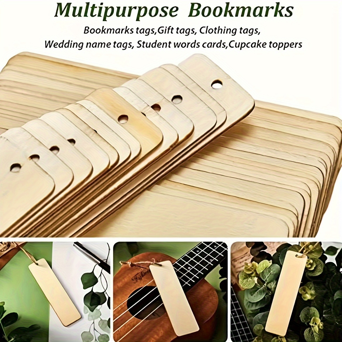 

15pcs Wood Blank Bookmark Diy Wood Craft Unpolished Rectangular Blank Book Tag Pendant