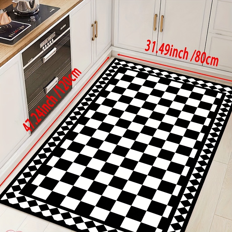 Black And White Plaid Pattern Kitchen Fl Mat Non slip - Temu