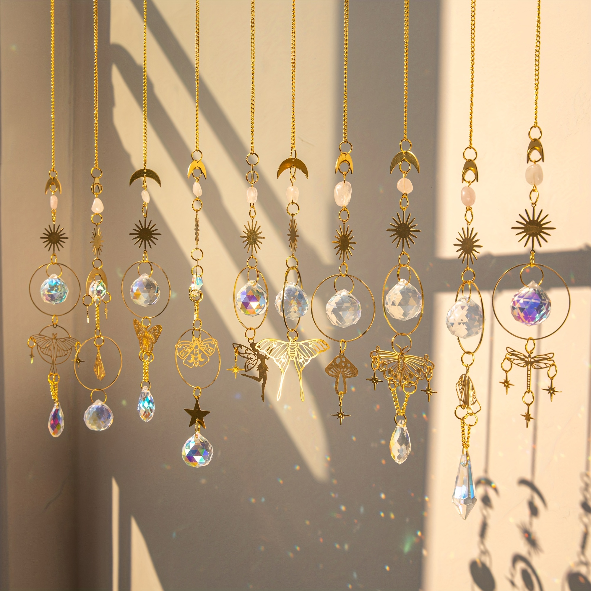 6 pièces attrape-soleil en cristal coloré attrape-soleil suspendu avec  décoration de pendentif en chaîne
