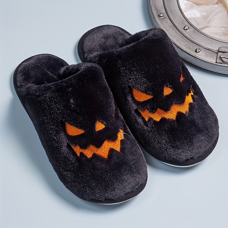 Fluffy Winter Warm Slippers Woman Girls Halloween Pumpkin Cartoon