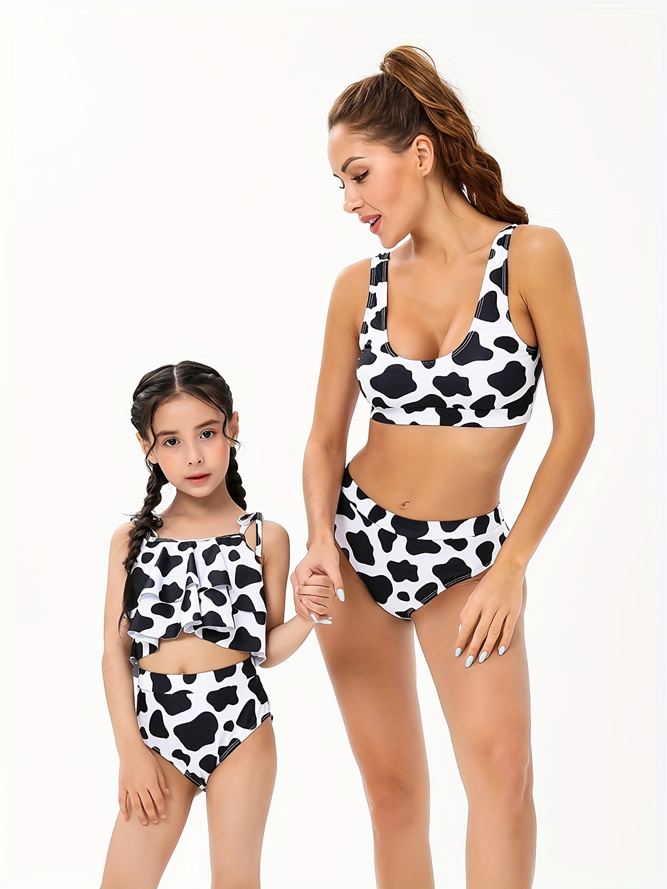 Cow Graphic Ruffle Bikini Set Mother Daughter Matching - Temu Spain