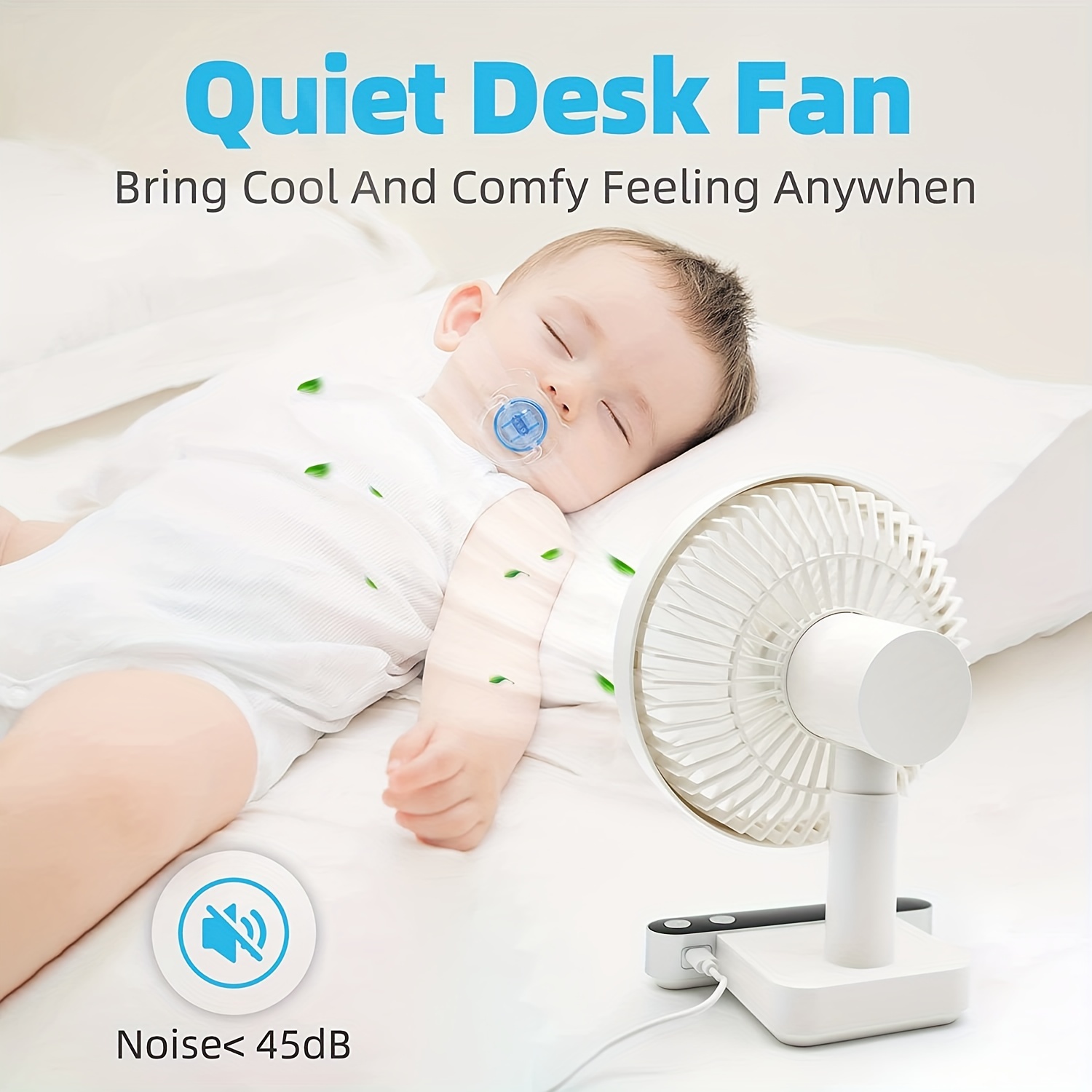 Oscillating Desk Fan,Portable Mini Quiet 4 Speeds Wind Desktop Personal  Fans, Adjustment Rotation Table Fan for Outdoor Camping Cart Home Office