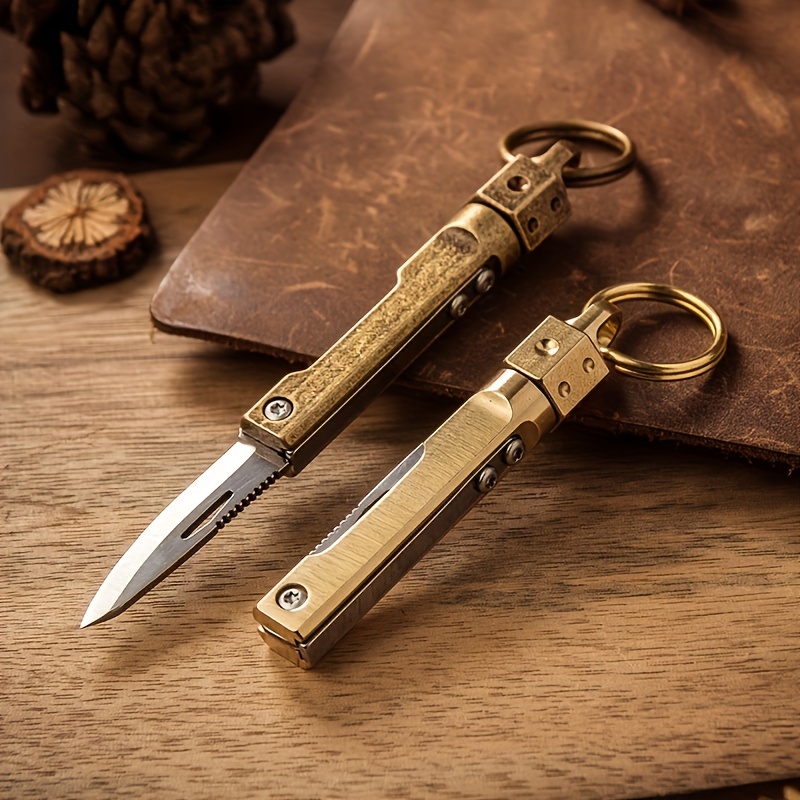 Mini Folding Knife Key Chain Unboxing Knife Brass Foldable Knife Accessories