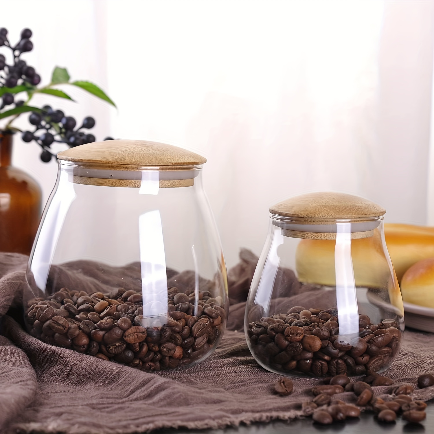 Glass Jar With Bamboo Lid Food Candy Storage Bottles Tea Container Cup -  Bienvenue