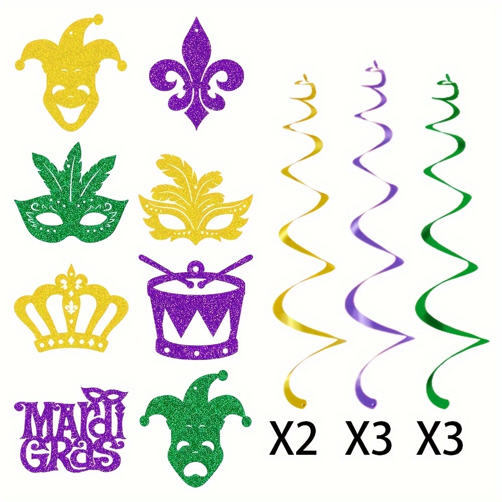 Mardi Gras Decorations Hanging Swirls Party Supplies, 32Pcs Mardi Gras Foil  Ceiling Swirls Decor Colorful Garland Crown Mask Sign Hanging Decor for
