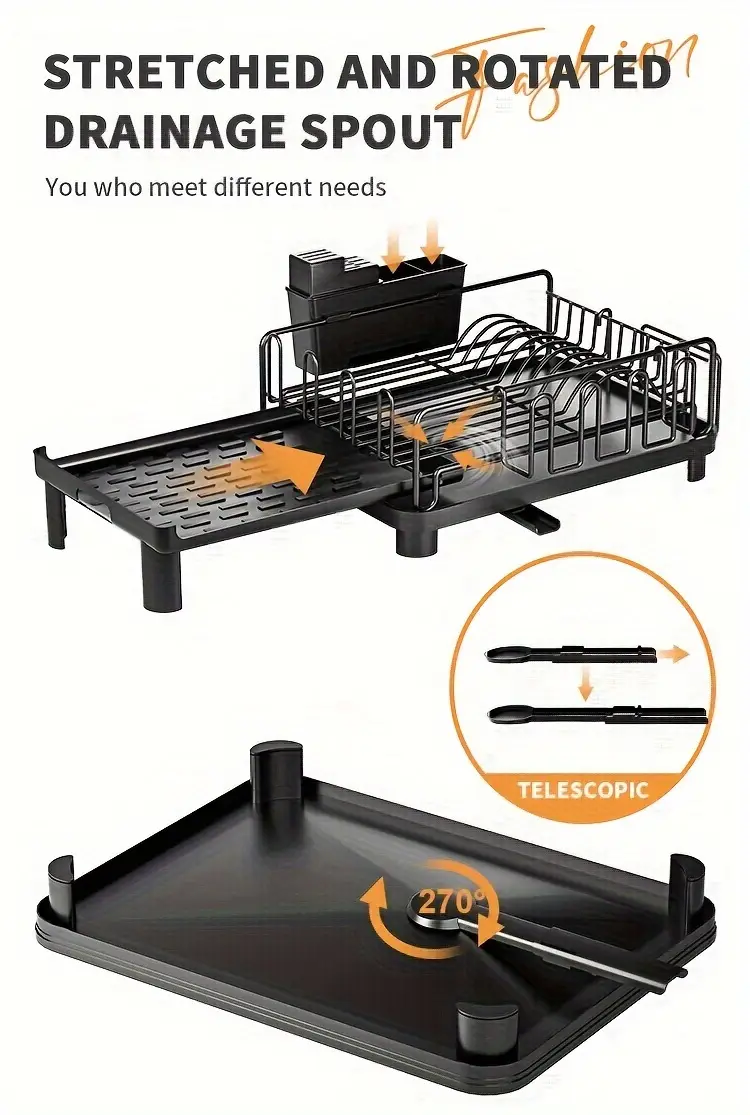 1pc multifunctional retractable dish draining rack anti rust kitchen organizer with cutlery cup holders space saving countertop drying mat for sturdy construction dish drying rack Product details 4