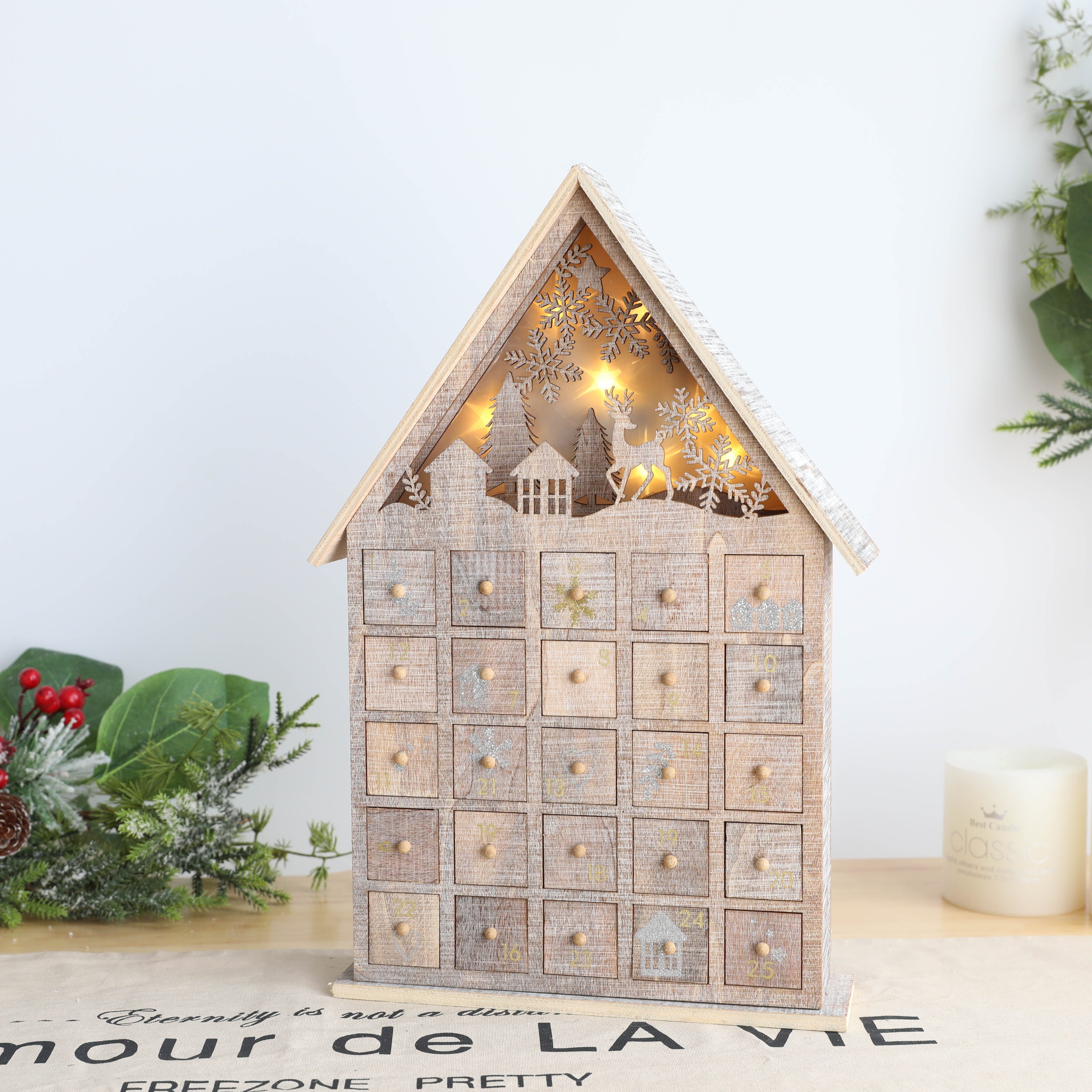 Christmas Wooden Luminous Small Wooden House Decor Small - Temu