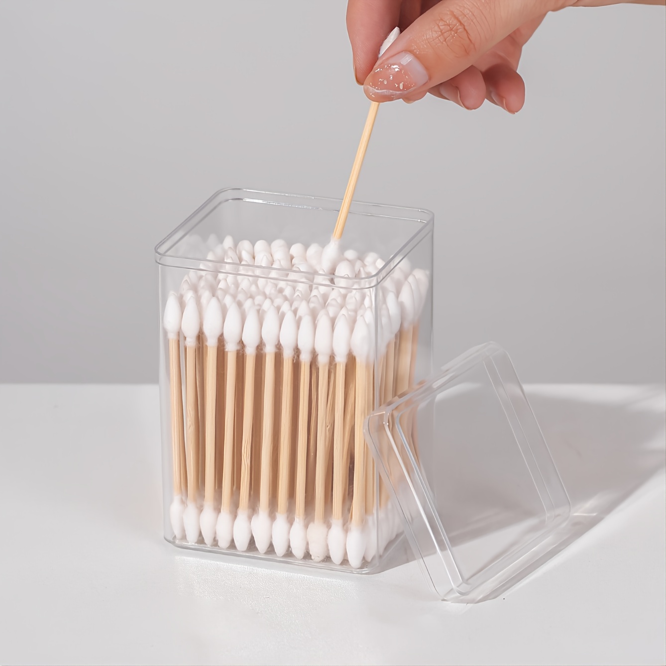 Cotton Swab Holder with Lid Portable Qtip Travel Case Cotton Jar Clear  Acrylic Storage Box Canister Container for Flossers Floss