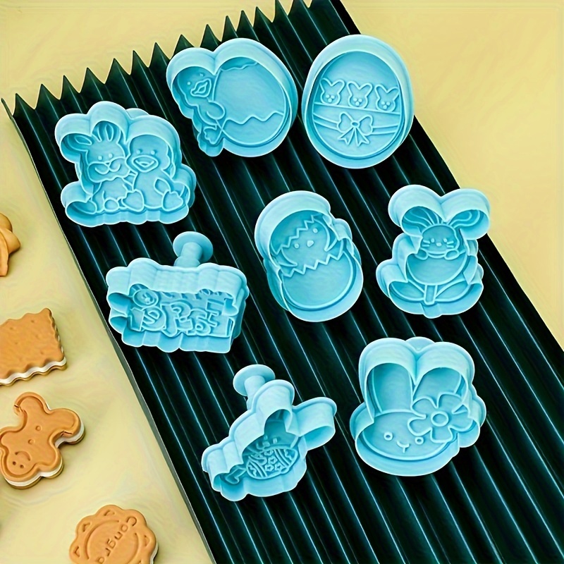 

4pcs, Easter Cookie Plunger Cutters, Bunny Egg Chicken Fondant Cutters, Cookie Stamp, Fondant Mold, Baking Tools, Kitchen Accessories