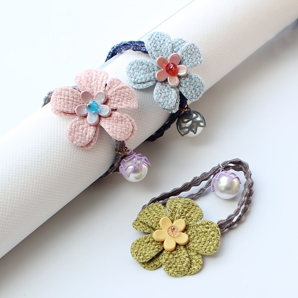 Fabric Flower Faux Pearl Hair Elastics Ties Handmade Stretchy Cute Rubber  Bands Ponytail Holder For Girls Women Ladies - Beauty & Personal Care - Temu