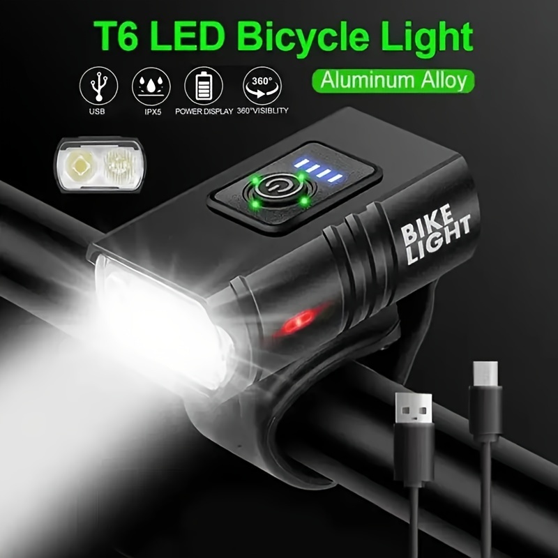 LAMPE TORCHE LED PHARE POUR VÉLO VÉLO IPX6 MICRO USB RECHARGE T-9287