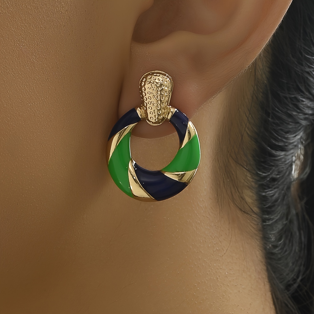 Women's Fashion Pastoral Windmill Pattern Spiral Enamel Stud Earrings