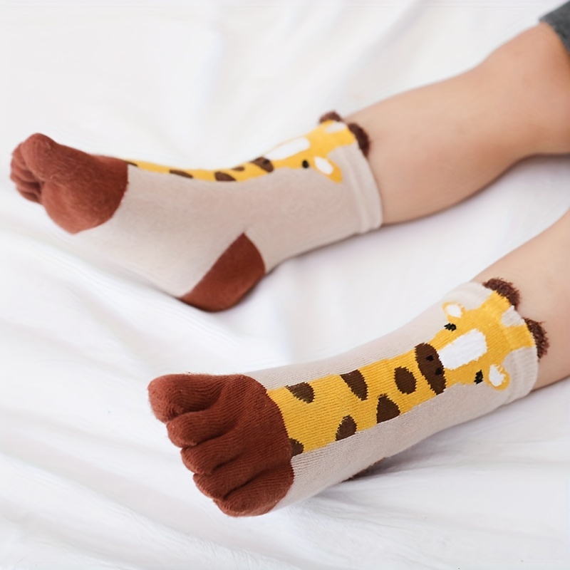 Kids Girls Cotton Cartoon Animal Five Fingers Toe Ankle Socks Anti-Slip  Socks