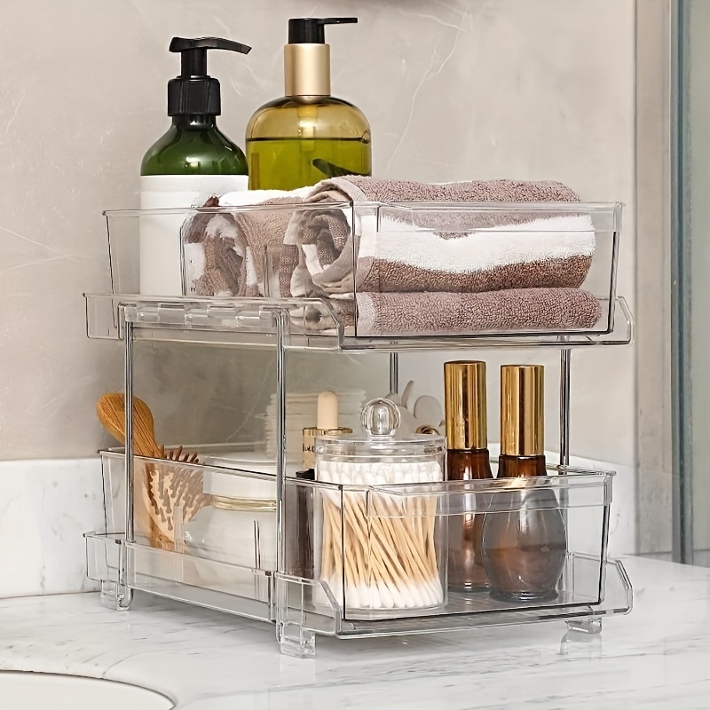 2-Tier Plastic Multipurpose Organizer with Divided Slide-Out Storage Bins, Under Sink and Cabinet Organizer Rack