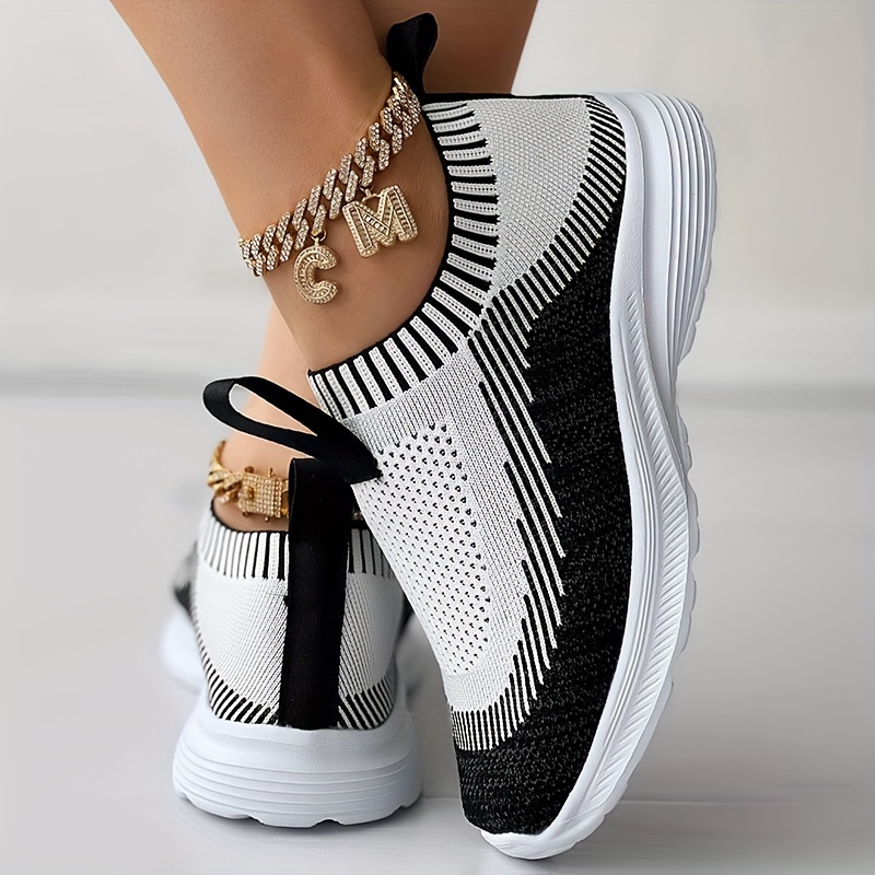 womens knit casual sneakers slip on round toe comfy flatform shoes breathable light sporty shoes details 2