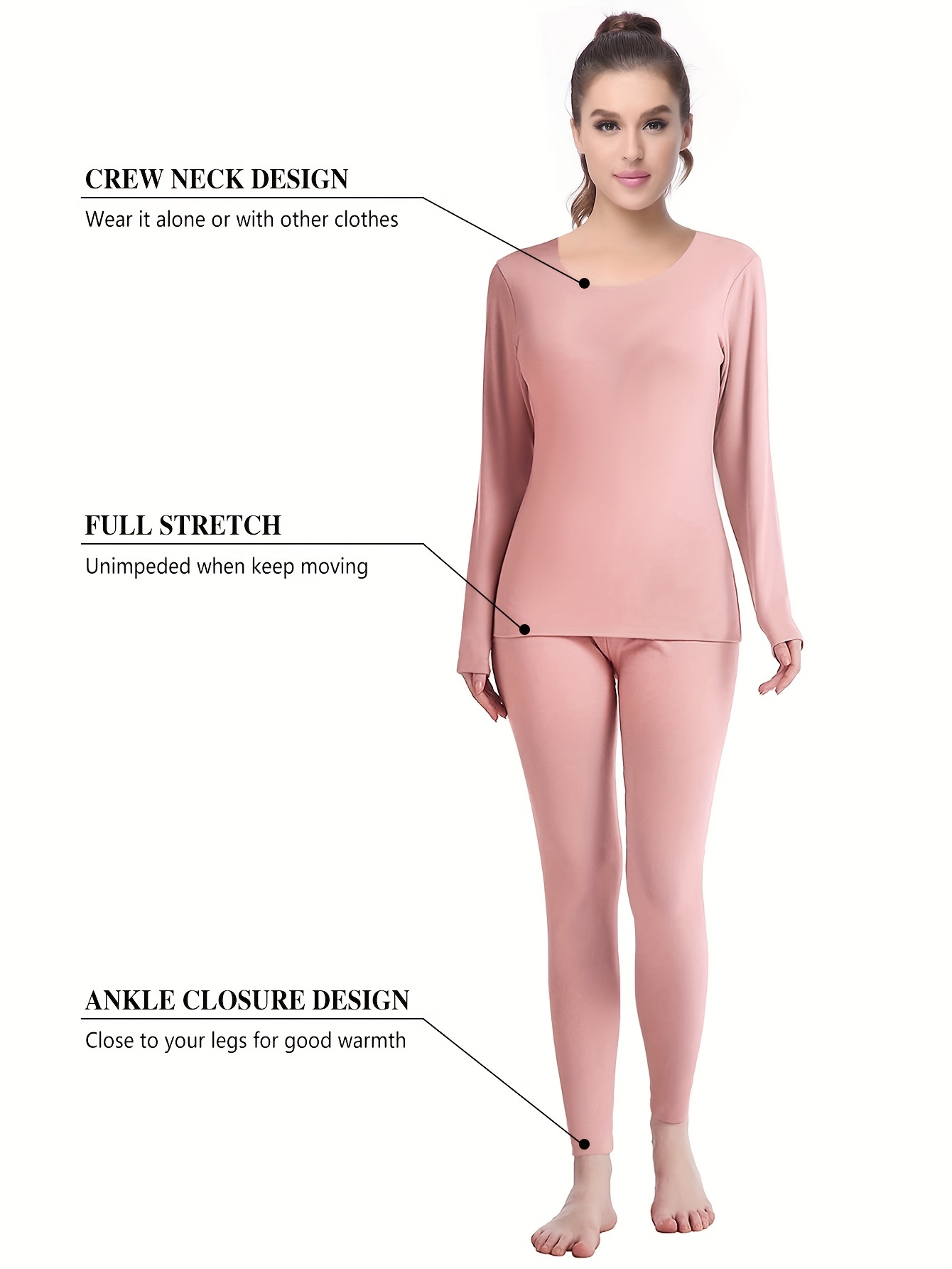 Long Sleeve Thermal Underwear Women Solid Color Fleece Lined - Temu Canada
