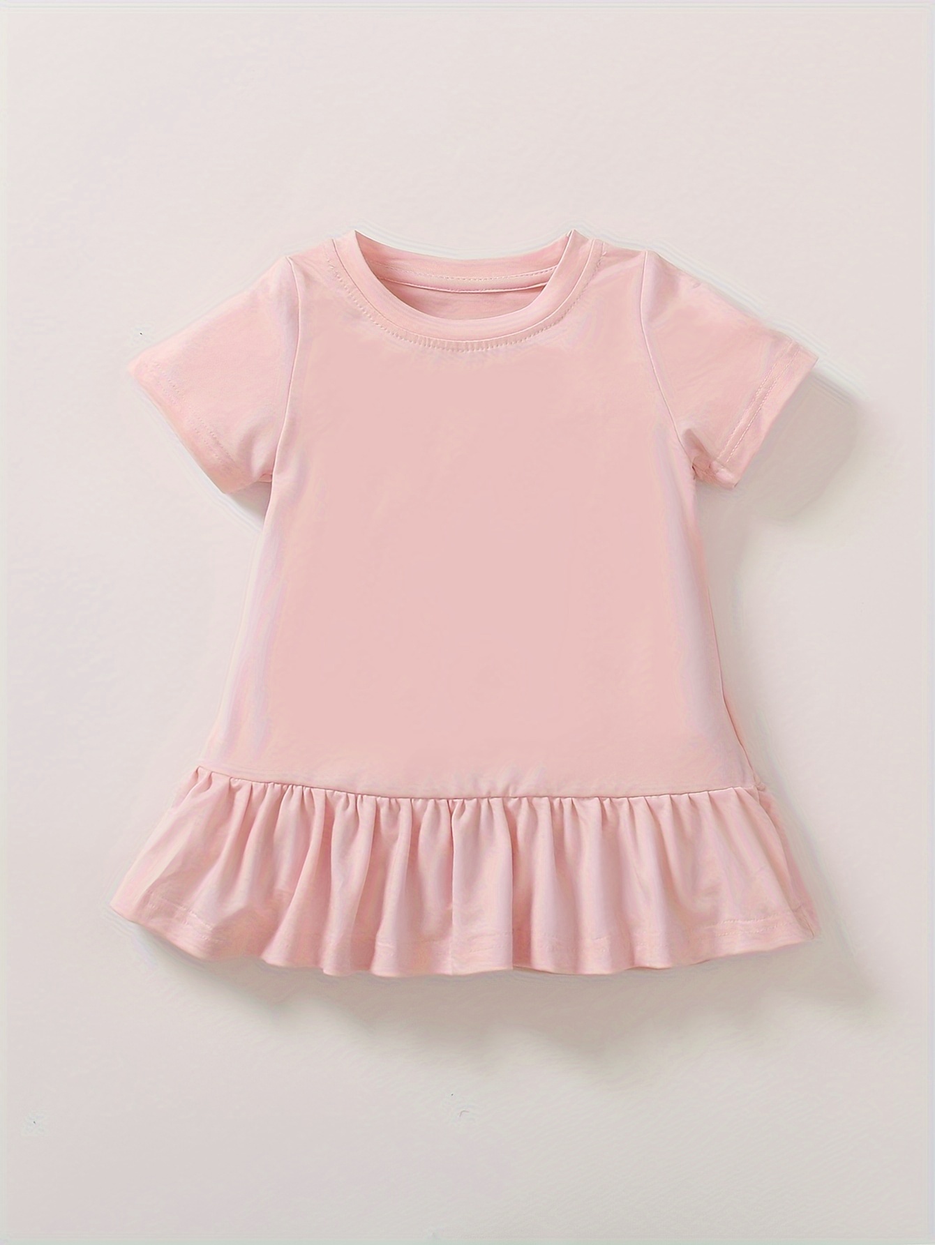 100% Cotton Baby Girl Textured Ruffle Trim Short-sleeve Dress