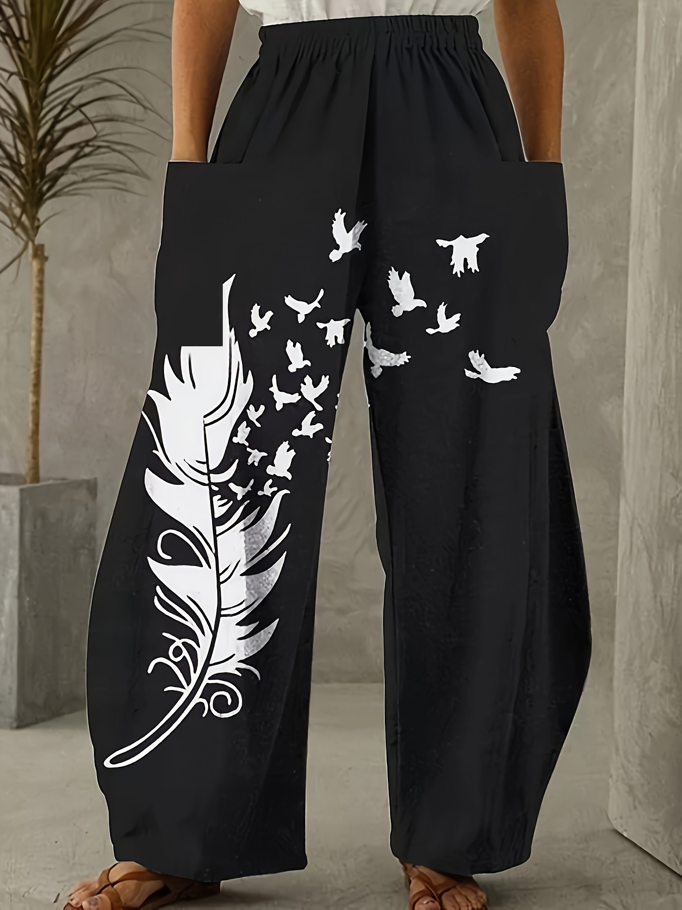 Pantalones sueltos Casuales Vintage com estampa navideño para Mujer  Pantalones Anchos Casuales para Mujer # U1538, Multicor, Medium