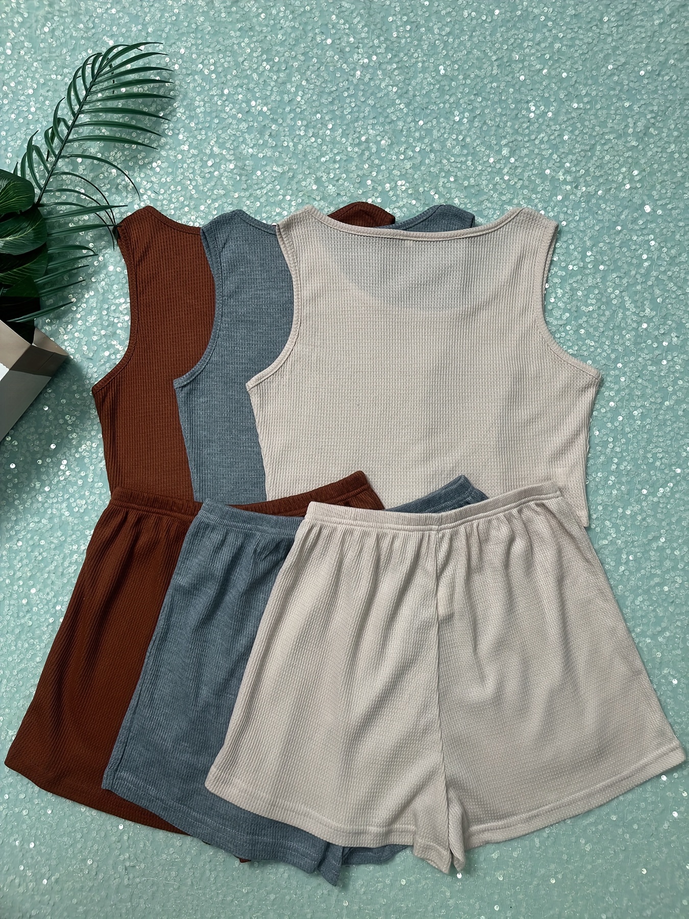 Womens Summer 2 Piece Outfits Shorts Sets Sleeveless Round Neck